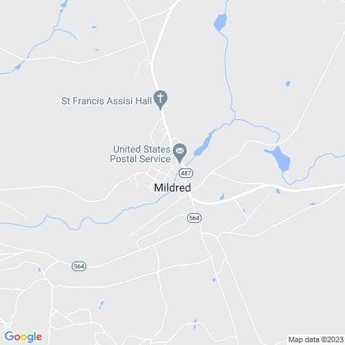 Map showing trash pickup service area near Mildred, Pennsylvania