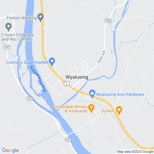 Map showing trash pickup service area near Wyalusing Borough, Pennsylvania